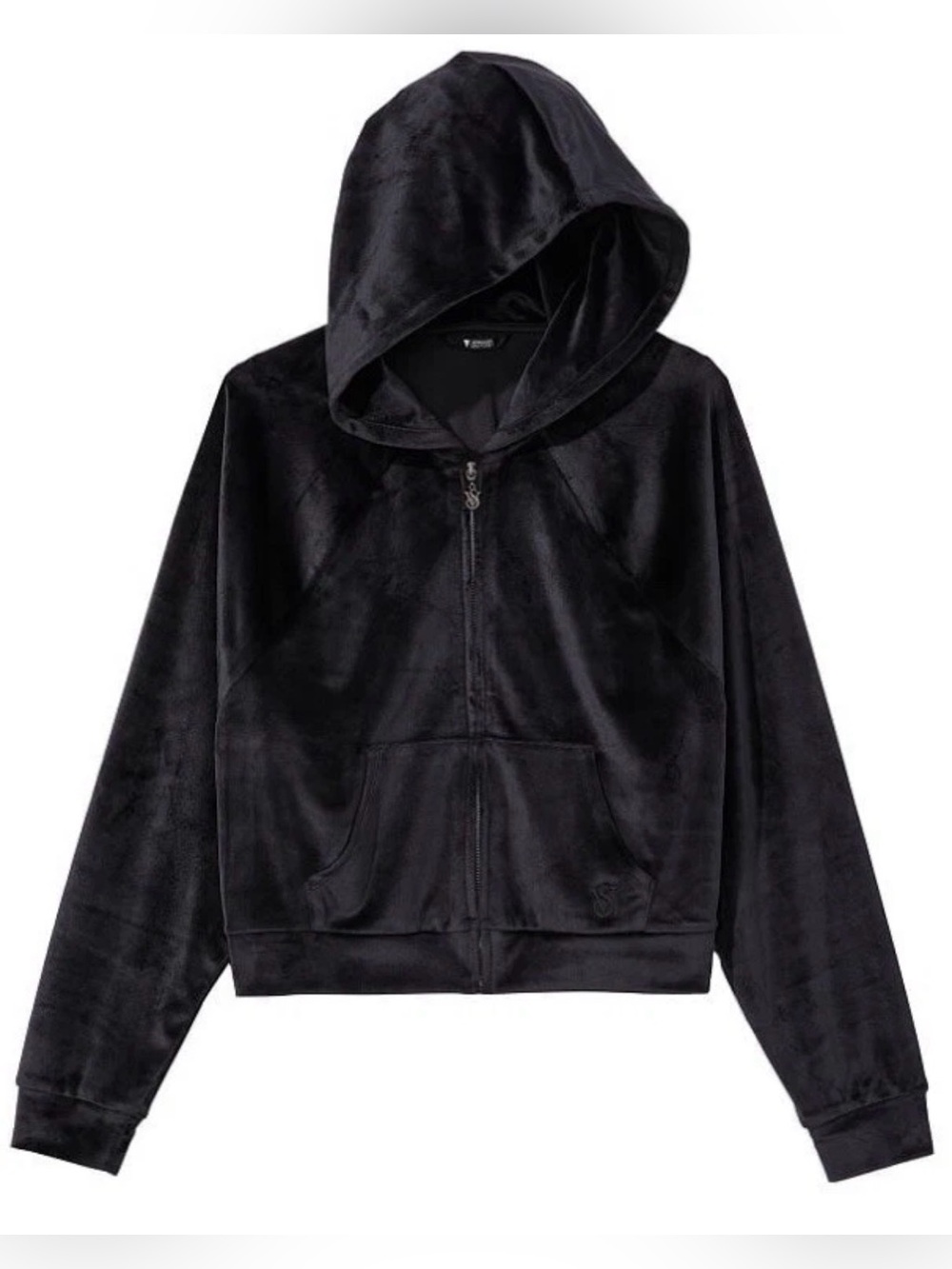 Victoria's Secret Black velour Hooded Zip-Up Jacket